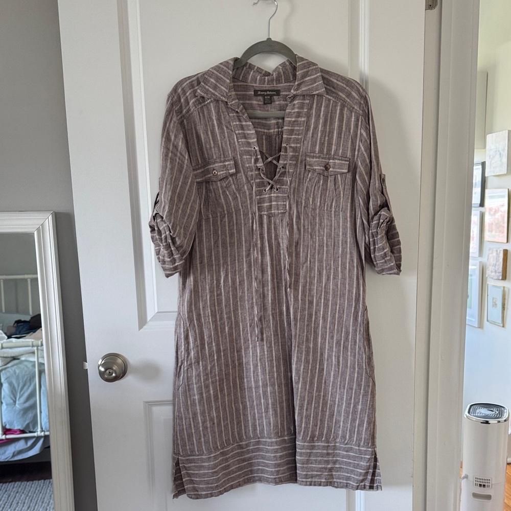 Tommy Bahama Lavender /Grey Stripe Linen Tunic Dress - Picture 5 of 8